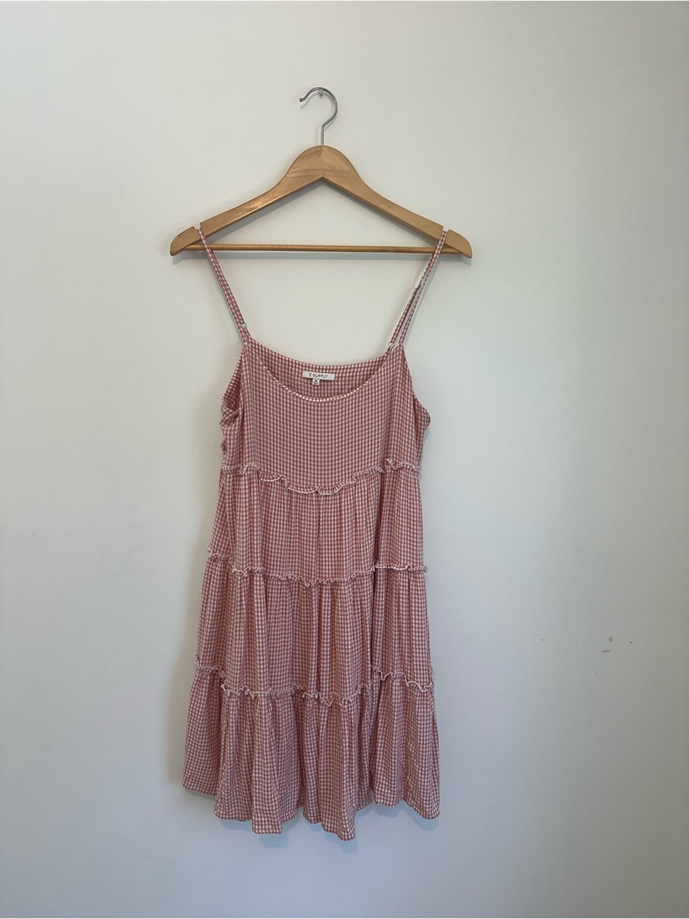 Tiered Gingham Slip Dress - Pink